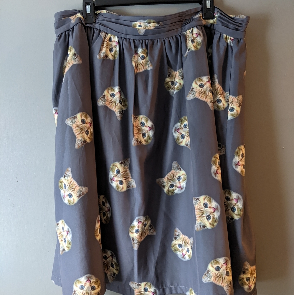Womens Size XXL Modcloth Quirky Cat Face Print Skirt